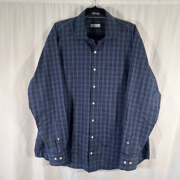 Peter Millar Other - Peter Millar Dress Shirt Men'sXL Blue Green Plaid Button Up Long Sleeve Cotton B